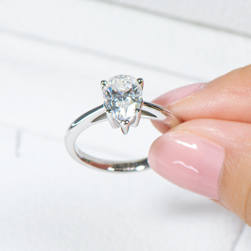 Pear Shaped Promise Engagement Wedding 2 Carat Moissanite Ring