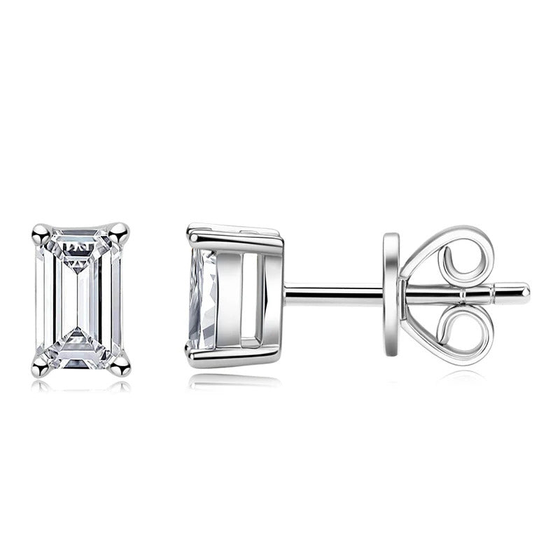 Solitaire Emerald Cut Moissanite Stud Earrings