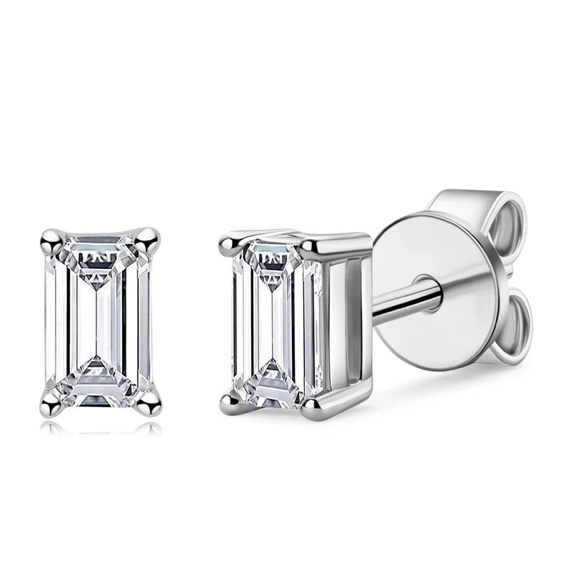 Solitaire Emerald Cut Moissanite Stud Earrings