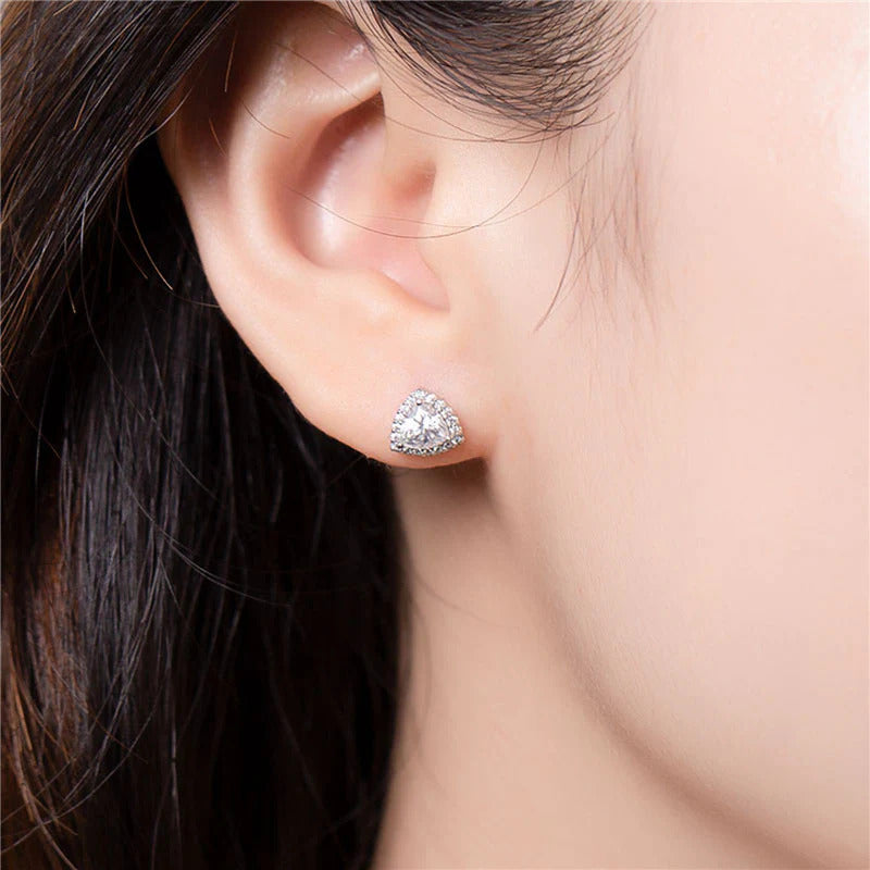 Trillion Cut Moissanite Halo Stud Earrings