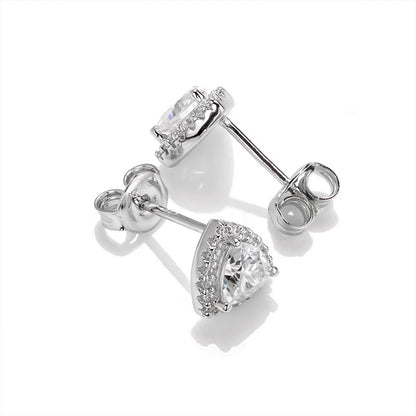 Trillion Cut Moissanite Halo Stud Earrings