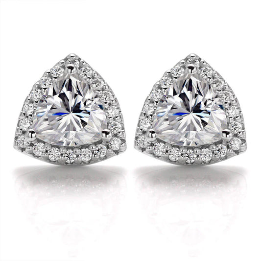 Trillion Cut Moissanite Halo Stud Earrings