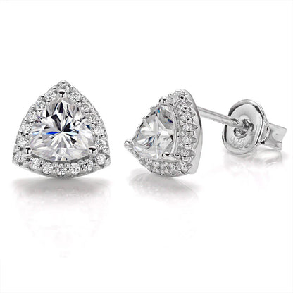 Trillion Cut Moissanite Halo Stud Earrings