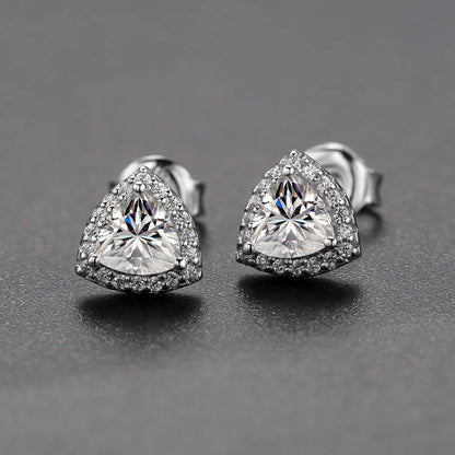 Trillion Cut Moissanite Halo Stud Earrings