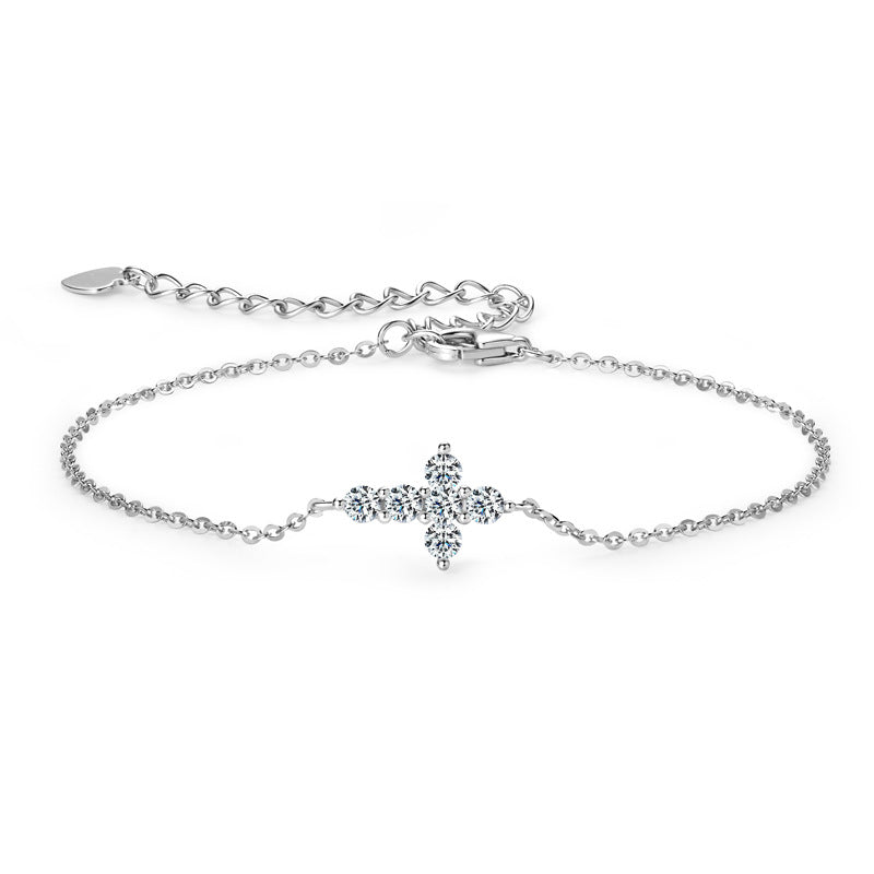 Silver Cross Moissanite Diamond Bracelet