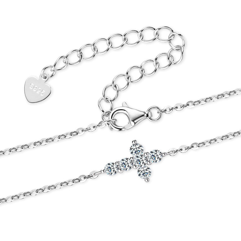 Silver Cross Moissanite Diamond Bracelet