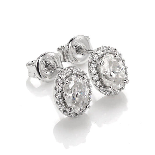 Halo Oval Cut Moissanite Stud Earrings