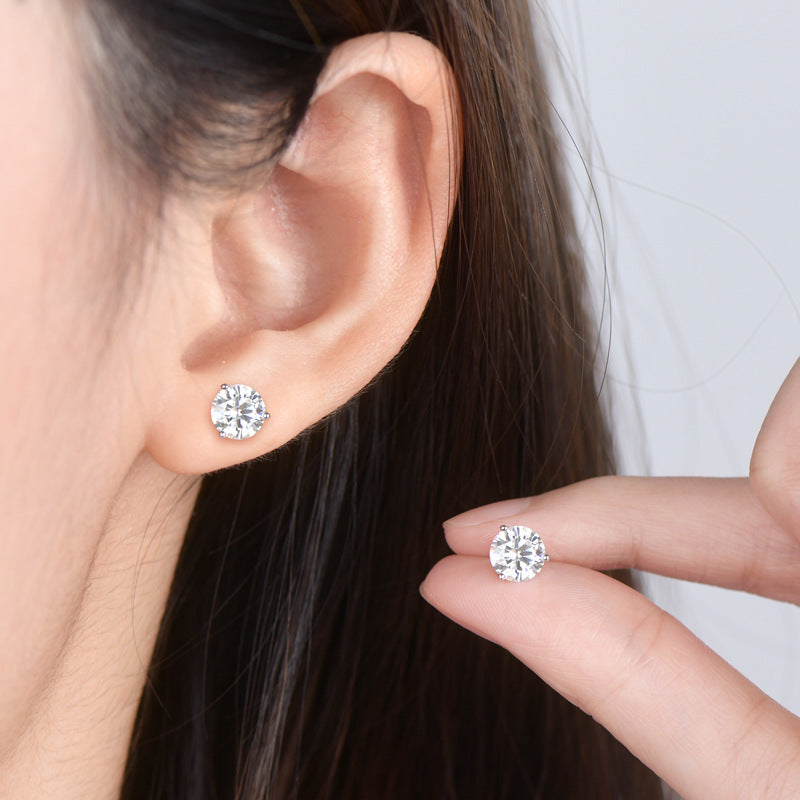 Silver Stud Earrings with Moissanite Diamond 