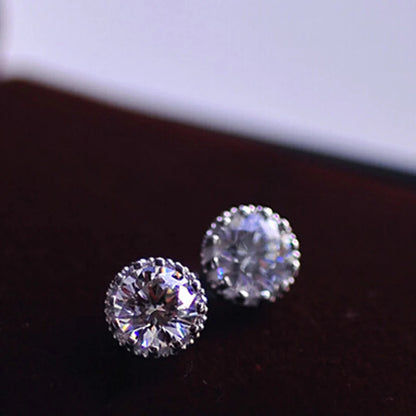 Crown Round Cut Moissanite Halo Stud Earrings