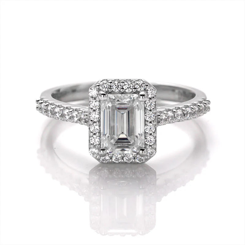 Emerald Cut Moissanite Halo Ring