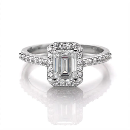 Emerald Cut Moissanite Halo Ring