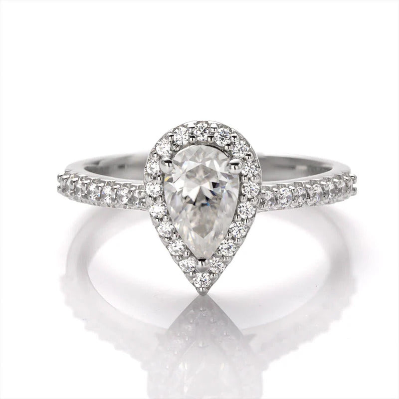 Halo Pear Cut Moissanite Ring