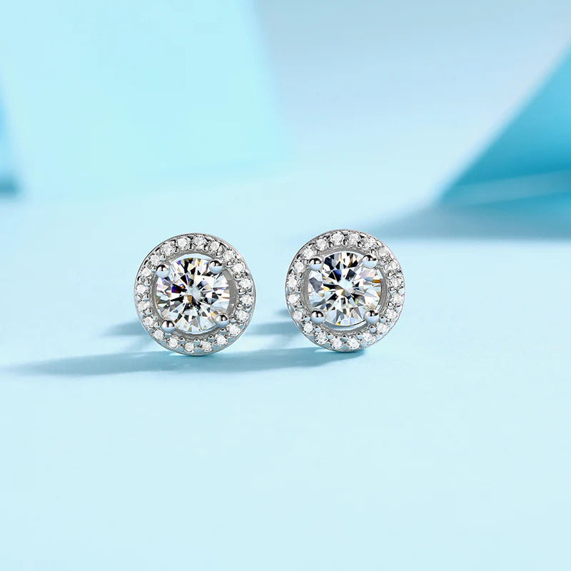 Halo Round Cut Moissanite Diamond Stud Earrings