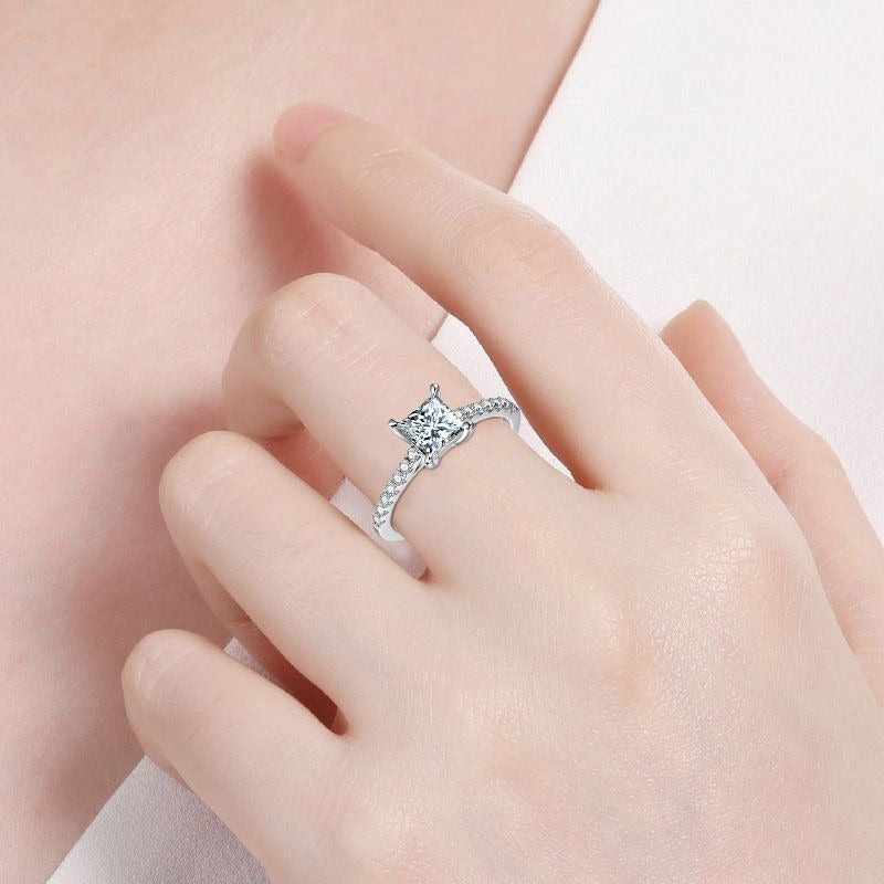 Princess Cut Diamond Pave Solitaire Engagement Ring