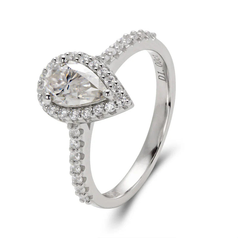 Halo Pear Cut Moissanite Ring