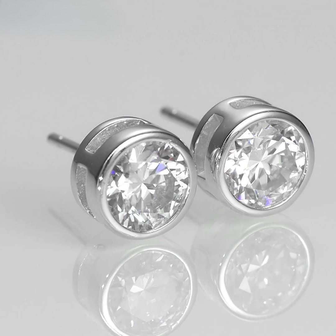 Bezel Round Cut Moissanite Diamond Stud Earrings