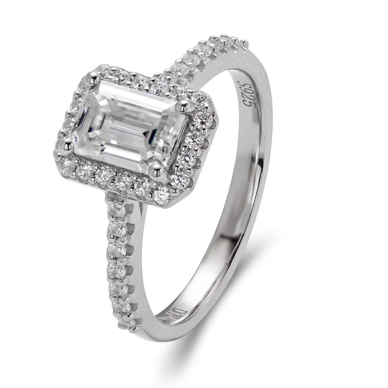 Emerald Cut Moissanite Halo Ring