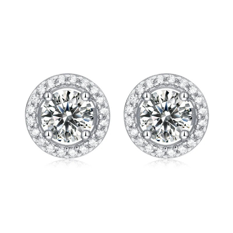 Halo Round Cut Moissanite Diamond Stud Earrings