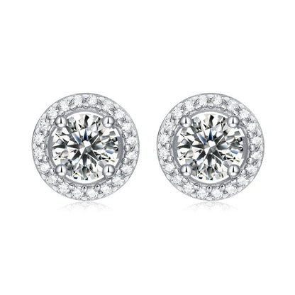 Halo Round Cut Moissanite Diamond Stud Earrings