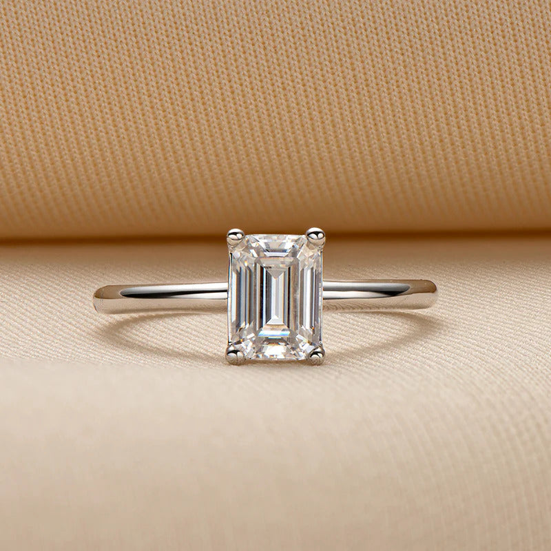 Solitaire Emerald Cut Moissanite Ring