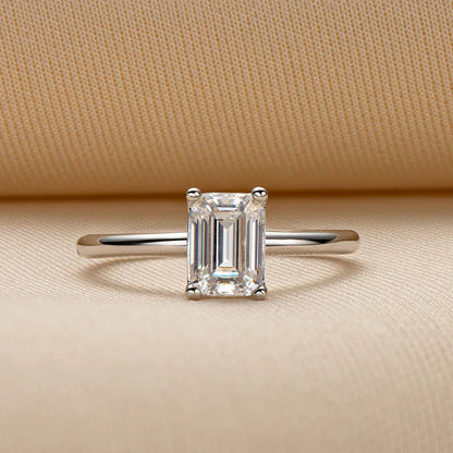 Solitaire Emerald Cut Moissanite Ring