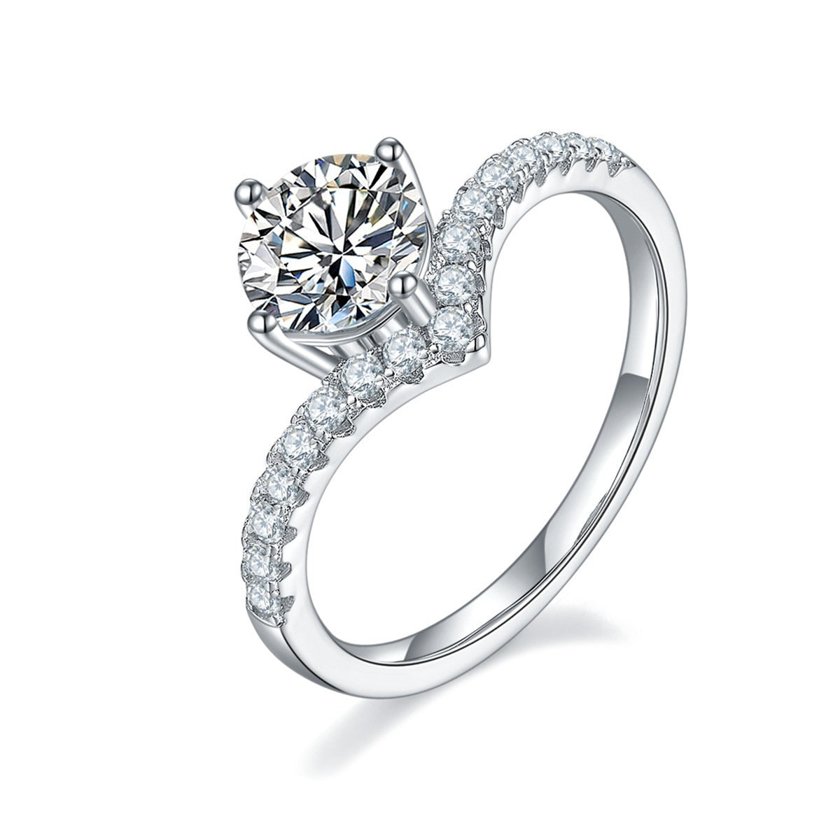 Prong Round Side Stone Diamond Engagement Ring