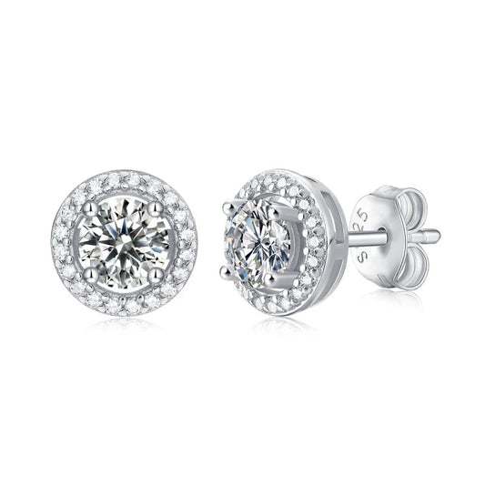 Halo Round Cut Moissanite Diamond Stud Earrings