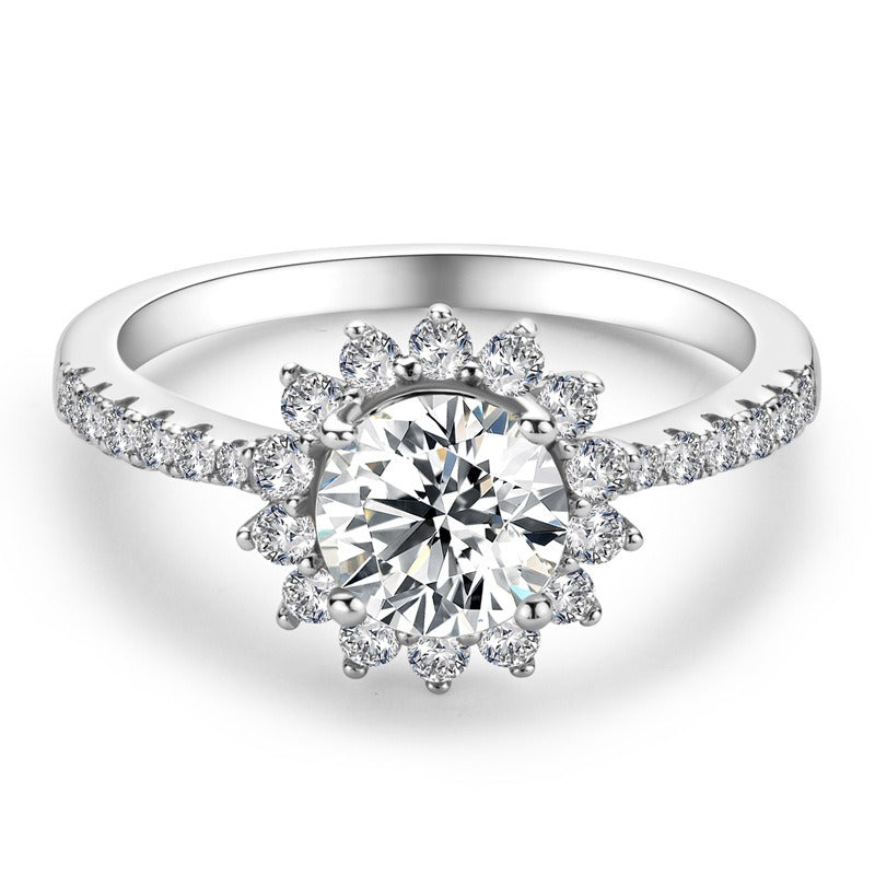 Sunburst Halo Diamond Engagement Ring