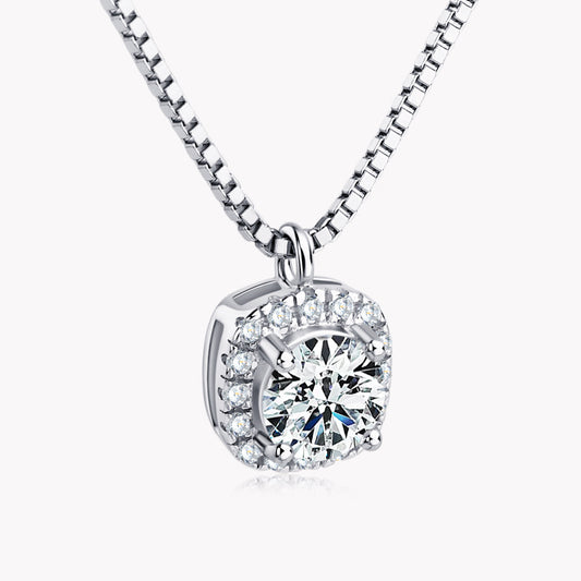 925 Silver Square Moissanite Bezel Necklace