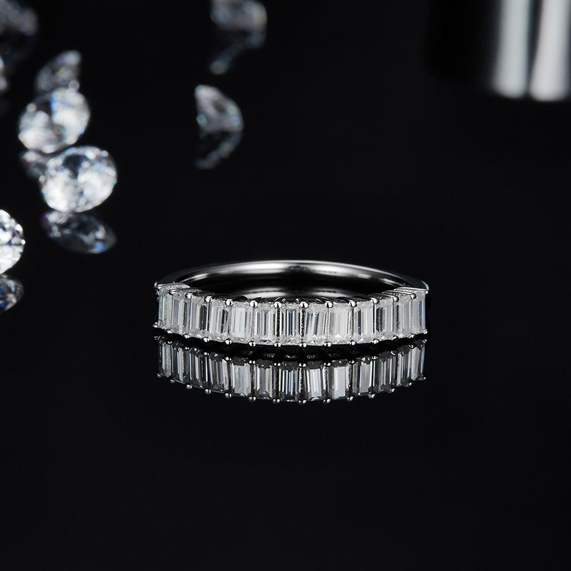 Emerald Cut Moissanite Half Eternity Ring