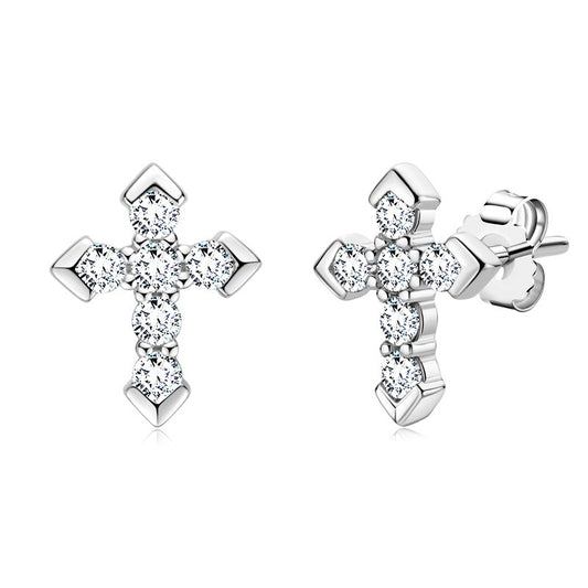 Moissanite Cross Stud Earrings