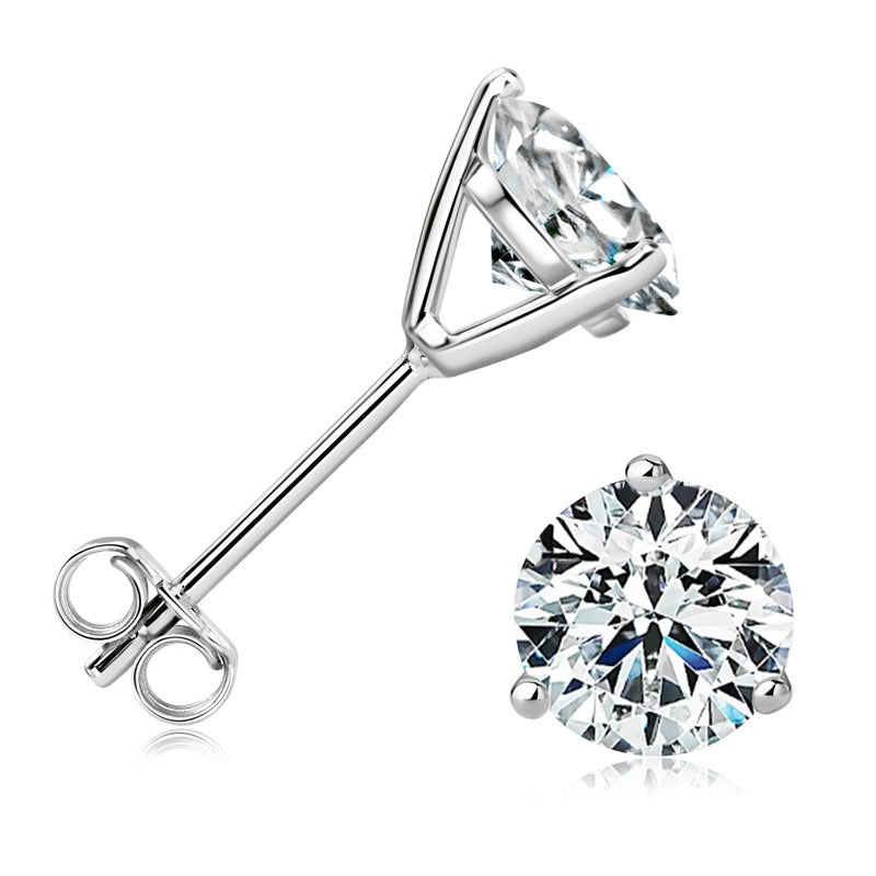 Silver Stud Earrings with Moissanite Diamond 