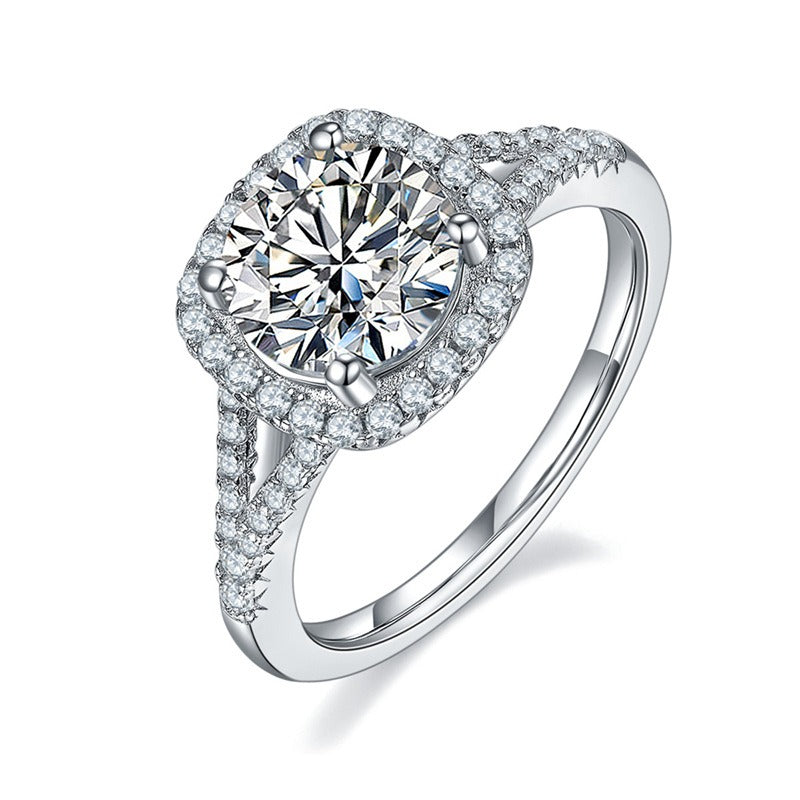 Moissanite Round Halo Diamond Ring