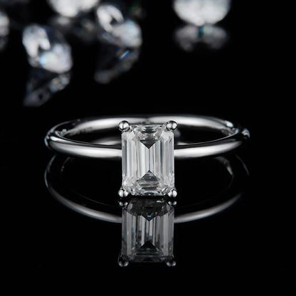 Solitaire Emerald Cut Moissanite Ring