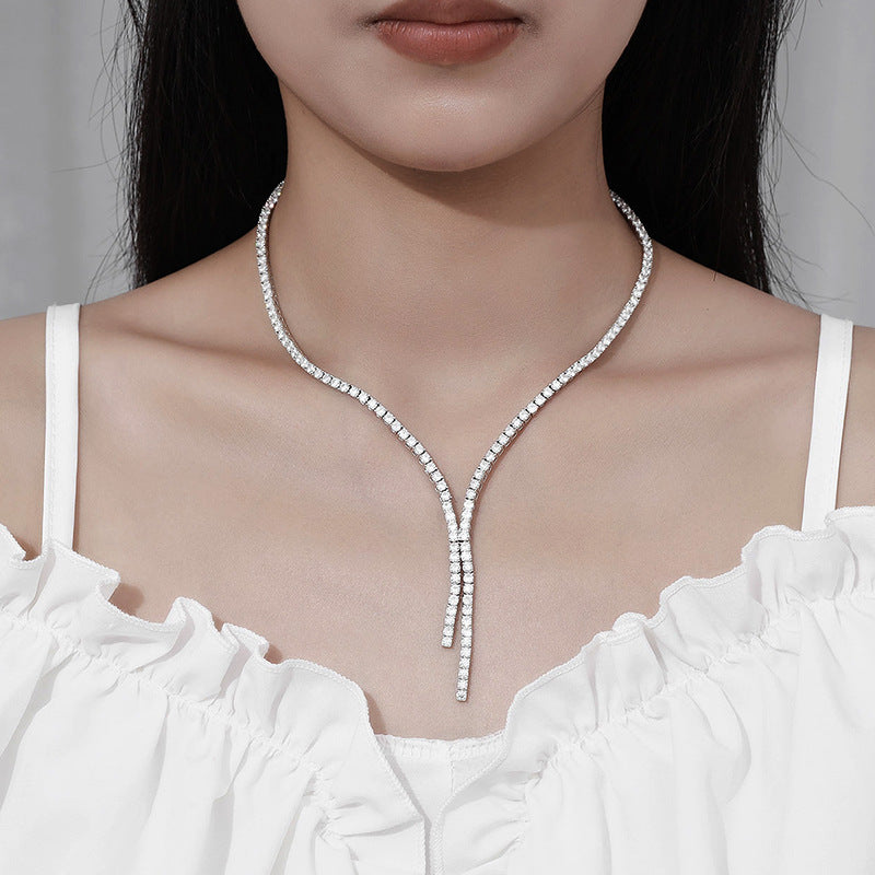 Tennis Eternity Y-Necklace White Gold Plated