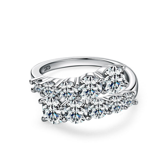 Silver Bypass Ring with Moissanite Diamond