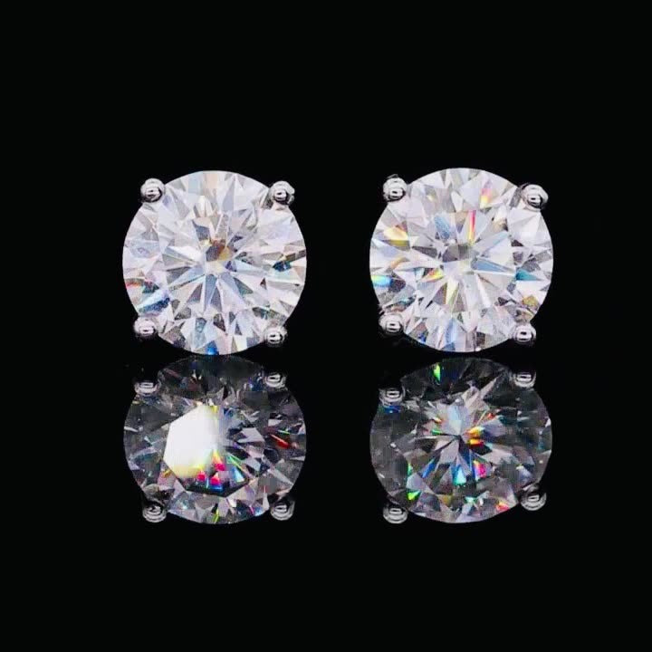 Four Prongs Round Moissanite Solitaire Stud Earrings