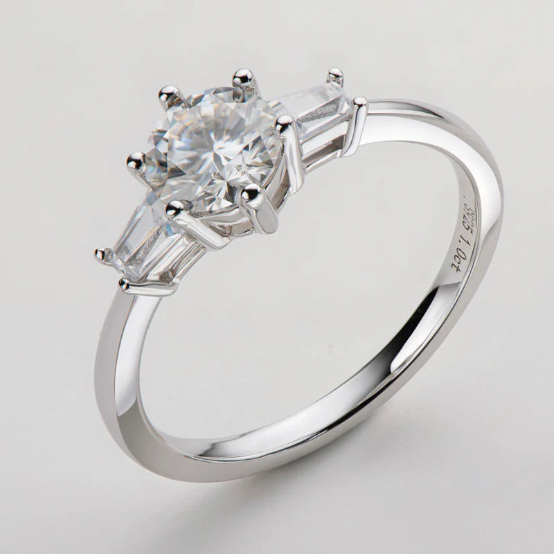 Moissanite Diamond Three Stone Ring