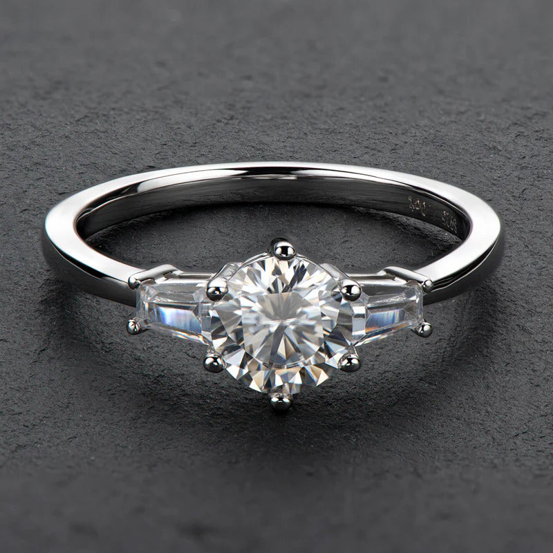 Moissanite Diamond Three Stone Ring