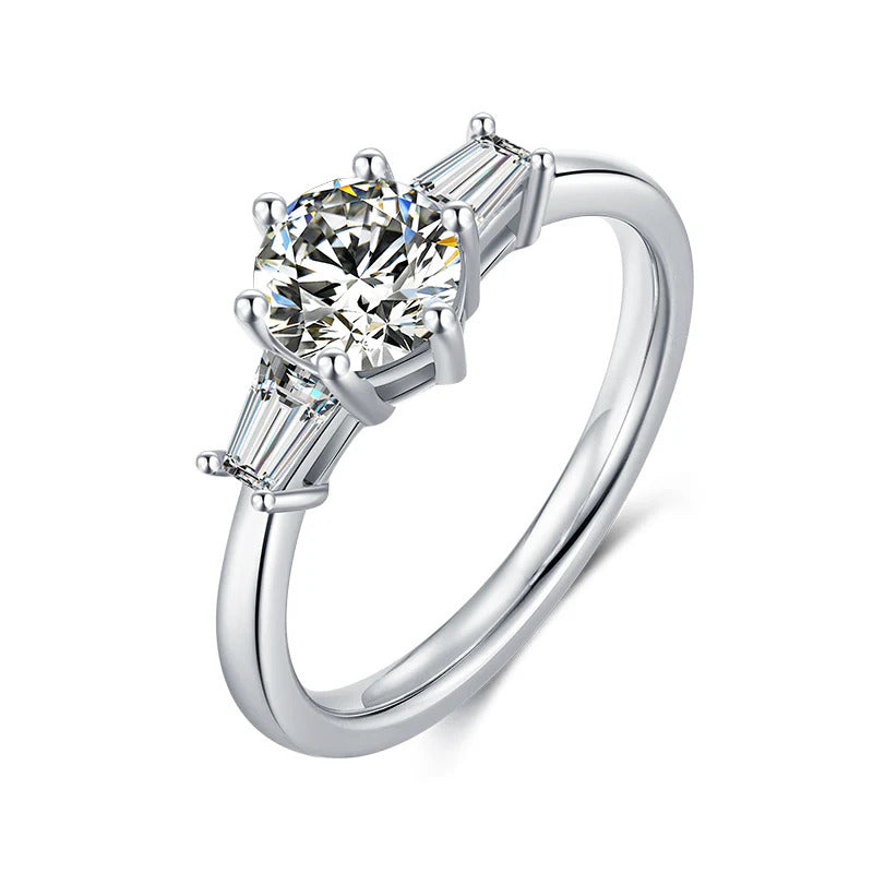 Moissanite Diamond Three Stone Ring