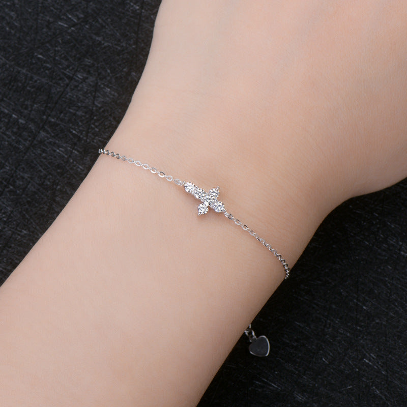 Silver Cross Moissanite Diamond Bracelet