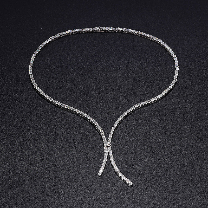 Tennis Eternity Y-Necklace White Gold Plated