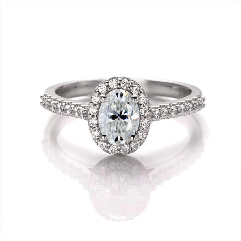 Oval Cut Moissanite Halo Ring