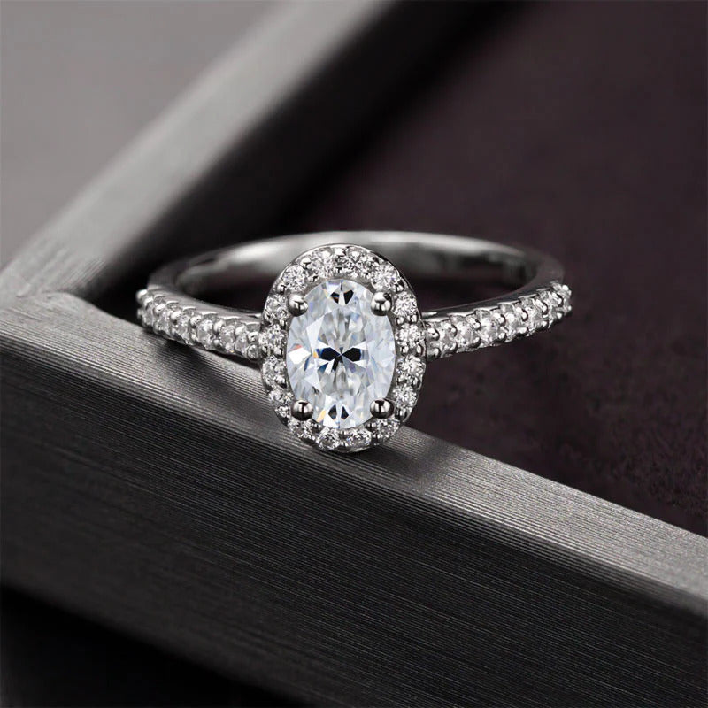 Oval Cut Moissanite Halo Ring