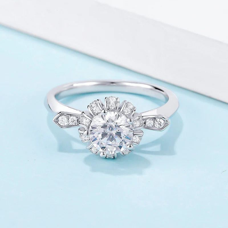 Silver Round Cut Moissanite Ring