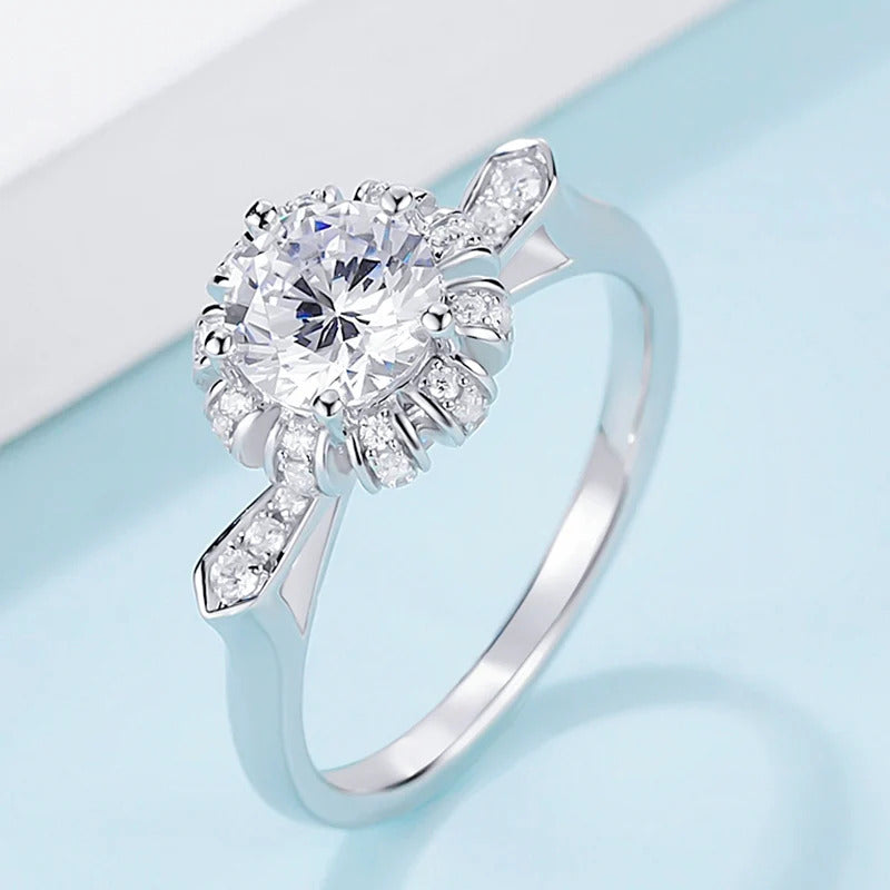 Silver Round Cut Moissanite Ring