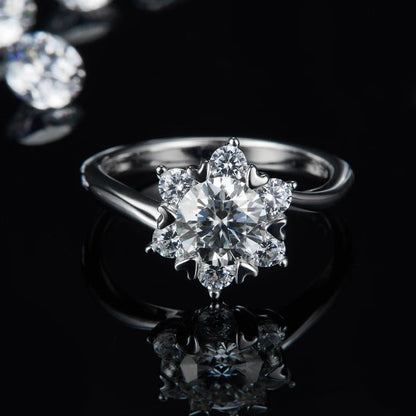 Snowflake Round Cut Moissanite Ring