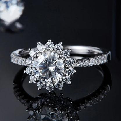 Sunburst Halo Moissanite Ring