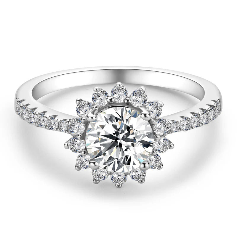 Sunburst Halo Moissanite Ring