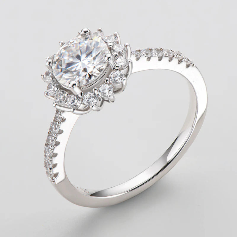 Sunburst Halo Moissanite Ring